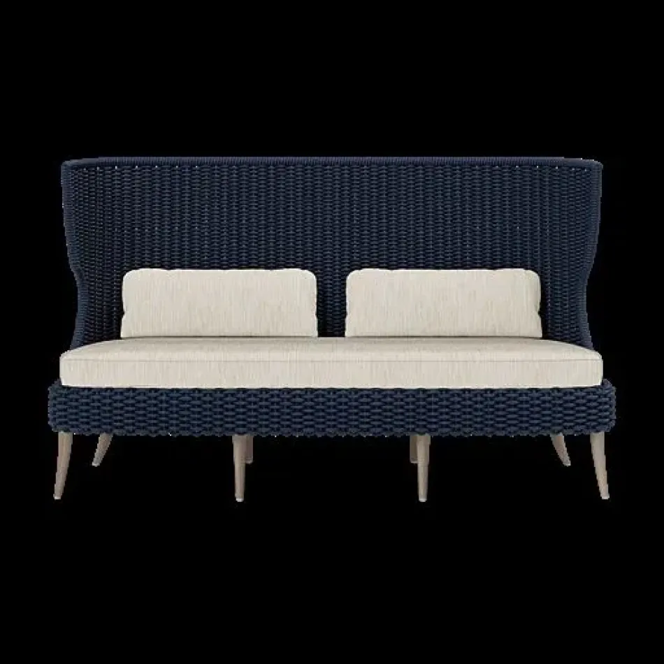 Arla Indoor/Outdoor Sofa Navy 75"W x 33"D x 44"H Twisted Faux Rope Danube Beige Mix High-Performance Fabric