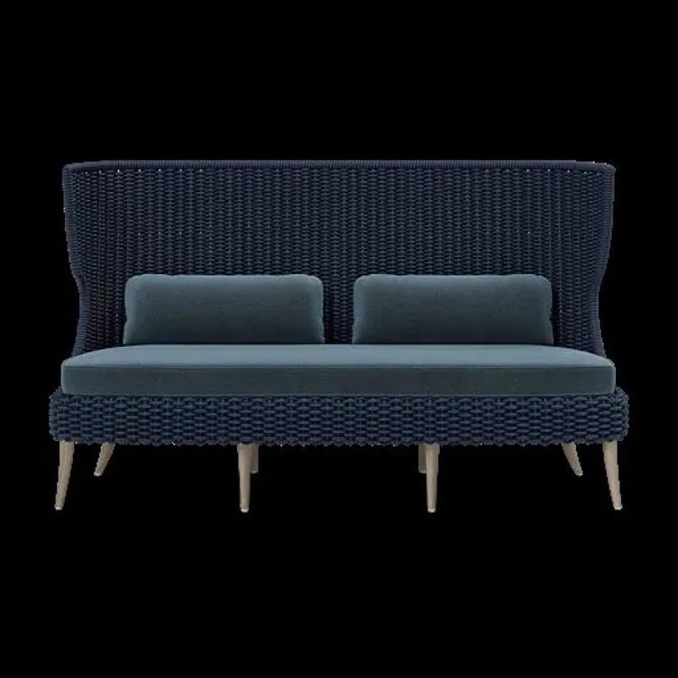 Arla Indoor/Outdoor Sofa Navy 75"W x 33"D x 44"H Twisted Faux Rope Havel Ocean Outdoor Performance Velvet