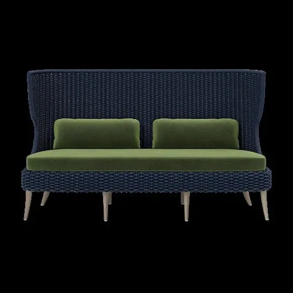 Arla Indoor/Outdoor Sofa Navy 75"W x 33"D x 44"H Twisted Faux Rope Havel Cactus Outdoor Performance Velvet