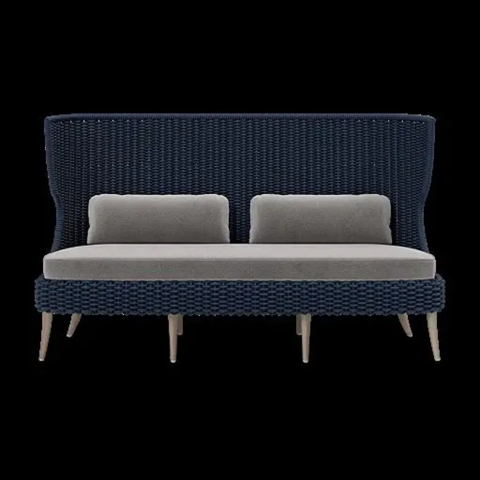 Arla Indoor/Outdoor Sofa Navy 75"W x 33"D x 44"H Twisted Faux Rope Havel Gray Dove Outdoor Performance Velvet