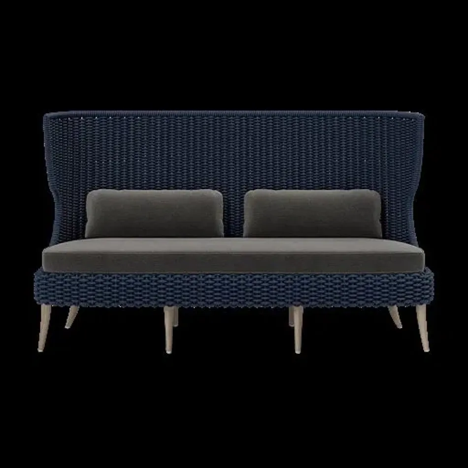 Arla Indoor/Outdoor Sofa Navy 75"W x 33"D x 44"H Twisted Faux Rope Havel Pewter Outdoor Performance Velvet