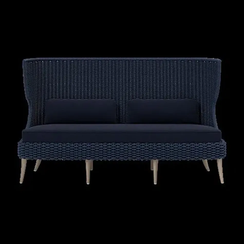 Arla Indoor/Outdoor Sofa Navy 75"W x 33"D x 44"H Twisted Faux Rope Lambro Navy High-Performance Boucle