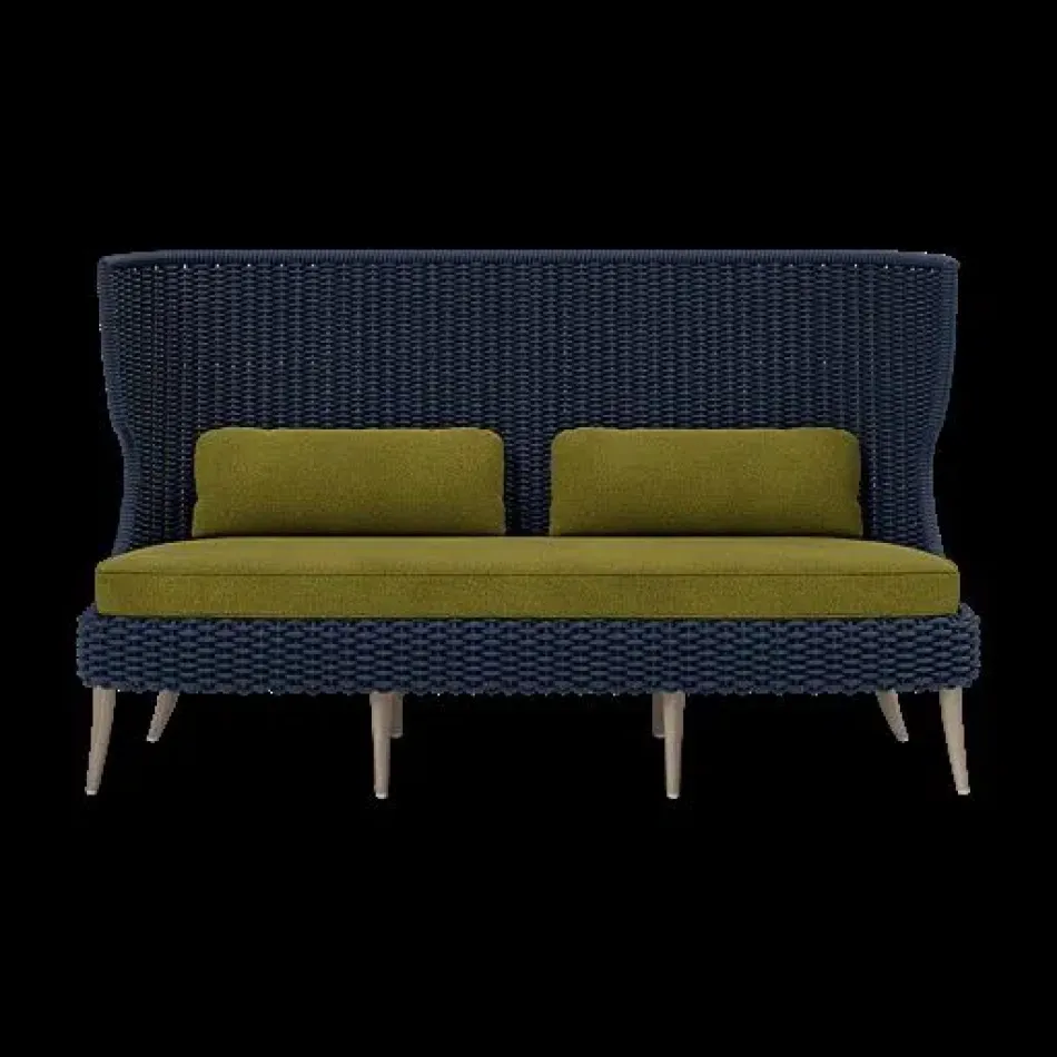 Arla Indoor/Outdoor Sofa Navy 75"W x 33"D x 44"H Twisted Faux Rope Lambro Olive High-Performance Boucle