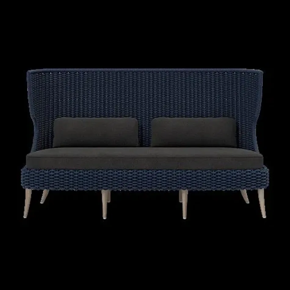 Arla Indoor/Outdoor Sofa Navy 75"W x 33"D x 44"H Twisted Faux Rope Lambro Smoke High-Performance Boucle