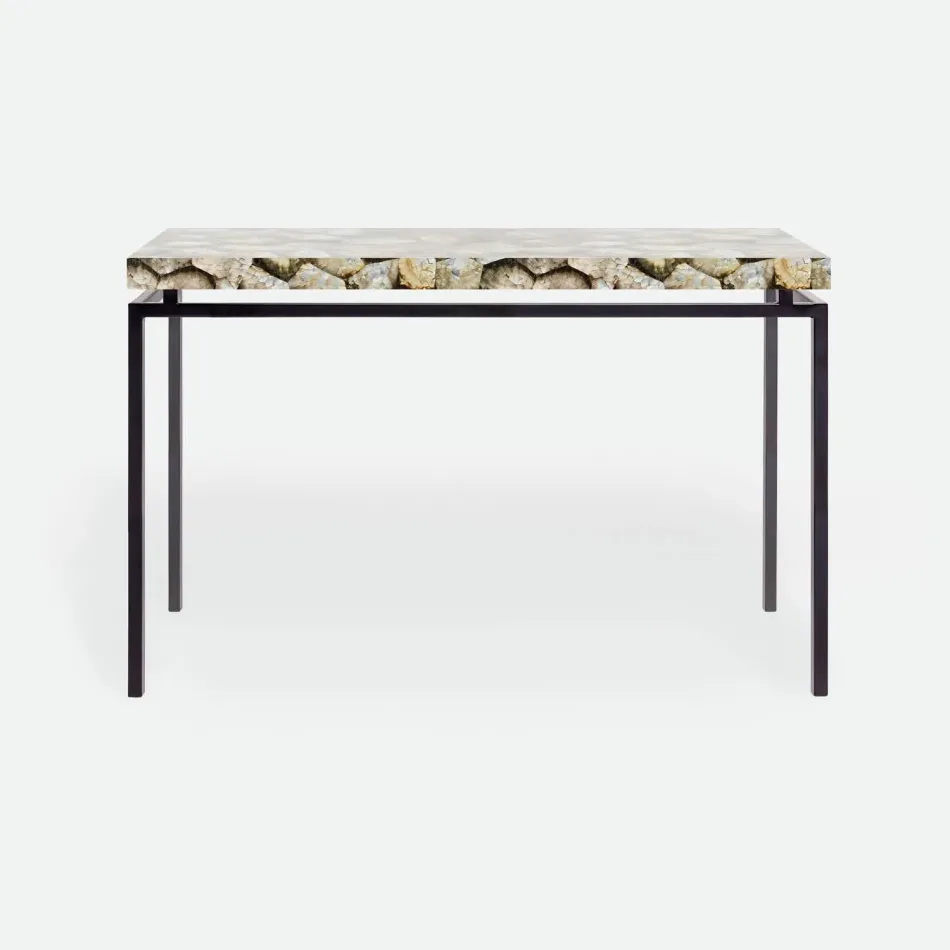 Benjamin Console Table Flat Black Steel 48"L x 18"W x 31"H Shell Silver Mother of Pearl