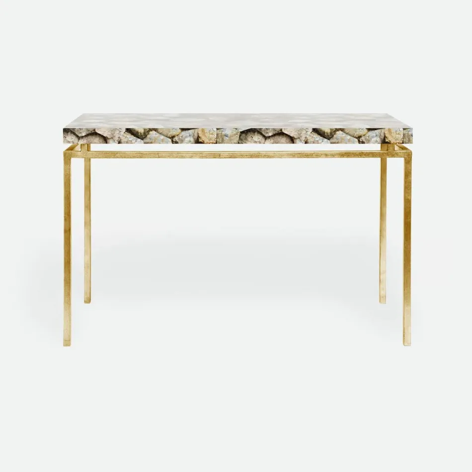 Benjamin Console Table Texturized Gold Steel 48"L x 18"W x 31"H Shell Silver Mother of Pearl