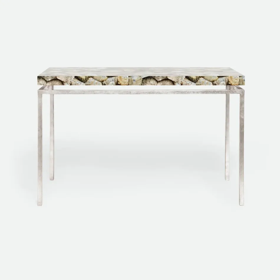 Benjamin Console Table Texturized Silver Steel 48"L x 18"W x 31"H Shell Silver Mother of Pearl