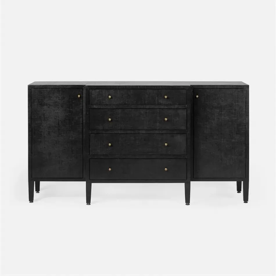 Conrad Deep Drawer Buffet Black Faux Raffia 64"L x 18"W x 34"H