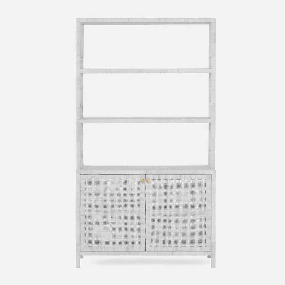 Isla Bookcase with Hutch 44"L x 18"W x 79"H White Peeled Rattan