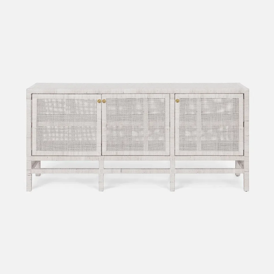 Isla Three-Door Buffet 80"L x 18"W x 34"H White Peeled Rattan