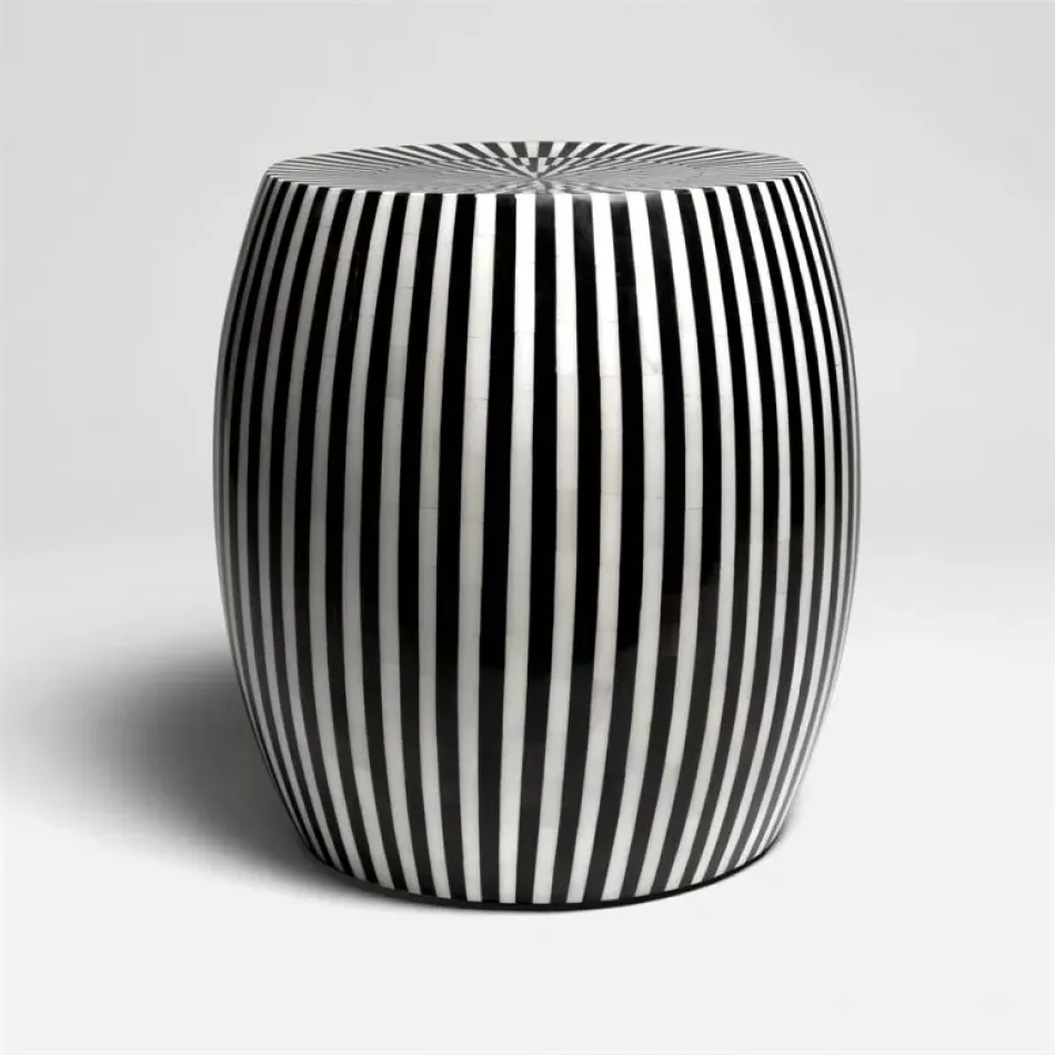 Janson Stool Black White Striped 14"D x 18"H Resin