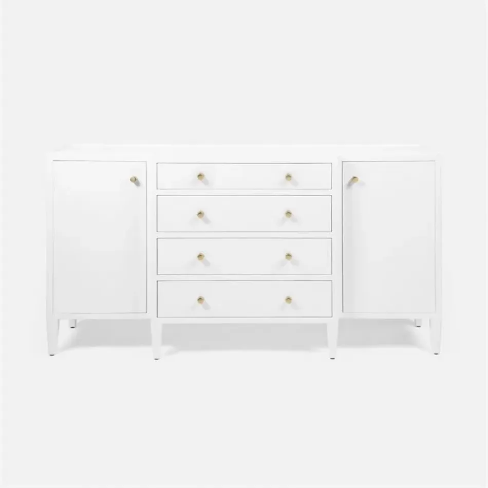 Jarin Deep Drawer Buffet 64"L x 18"W x 34"H Designer White Faux Belgian Linen