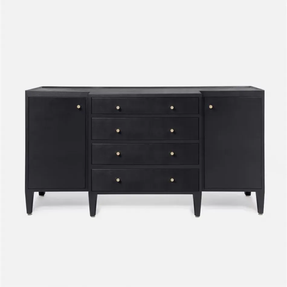 Jarin Deep Drawer Buffet 64"L x 18"W x 34"H Dark Navy Faux Belgian Linen