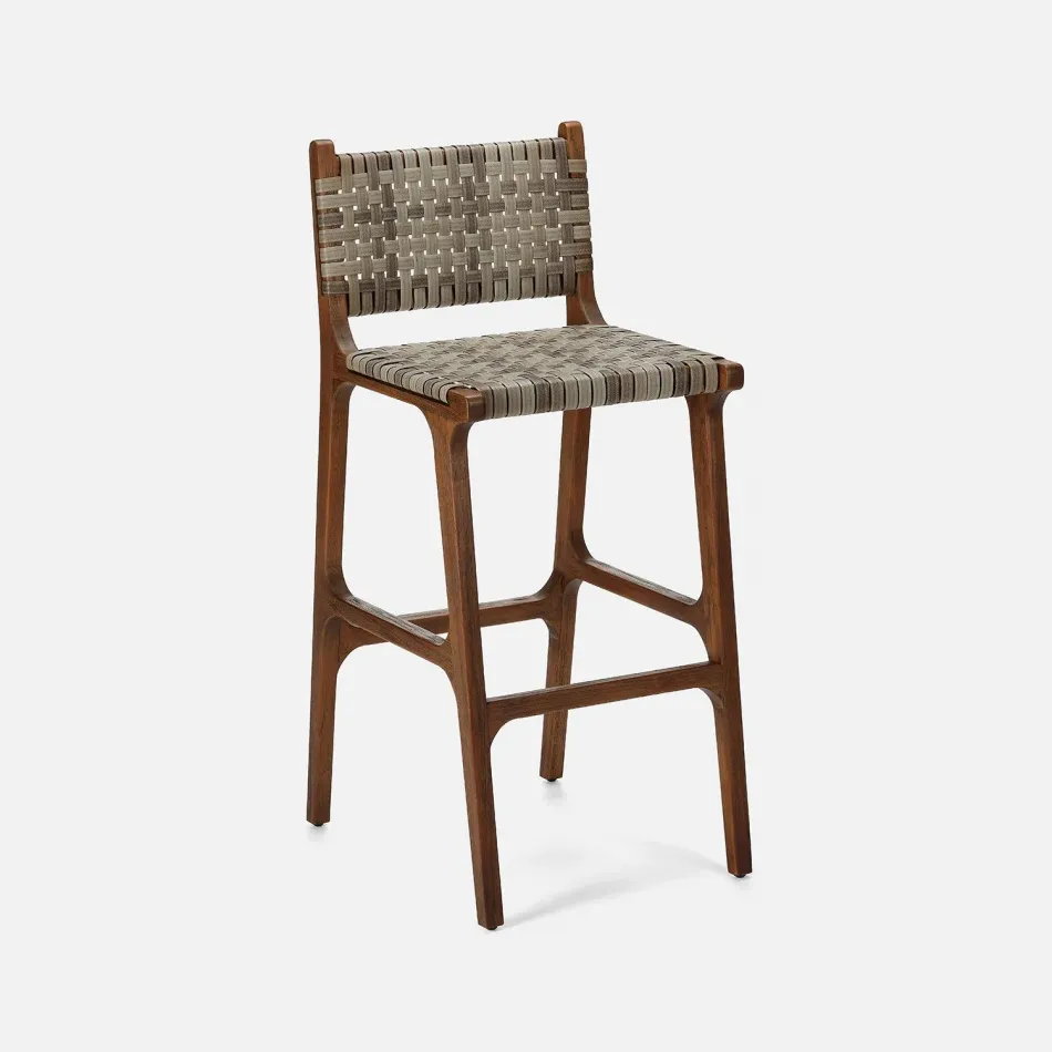 Rawley Indoor/Outdoor Bar Stool Flat Vintage Gray Aged Natural 18"W x 22"D x 42"H Faux Rattan Teak