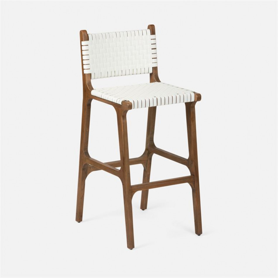 Rawley Indoor/Outdoor Bar Stool 18"W x 22"D x 42"H Flat White Faux Rattan Aged Natural Teak