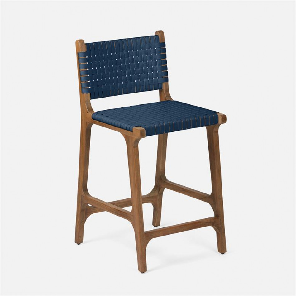 Rawley Indoor/Outdoor Counter Stool 18 in W x 20 in D x 36 in H Flat Navy Faux Rattan Aged Natural Teak