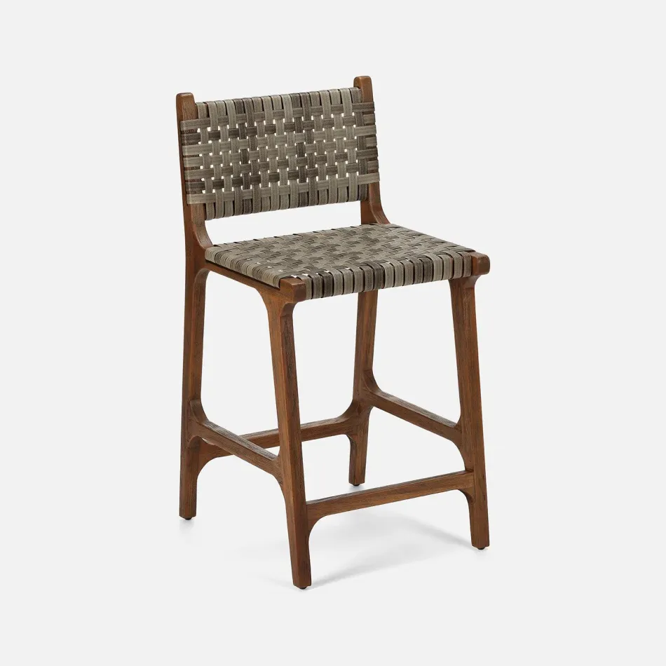 Rawley Indoor/Outdoor Counter Stool Flat Vintage Gray Aged Natural 18"W x 20"D x 36"H Faux Rattan Teak