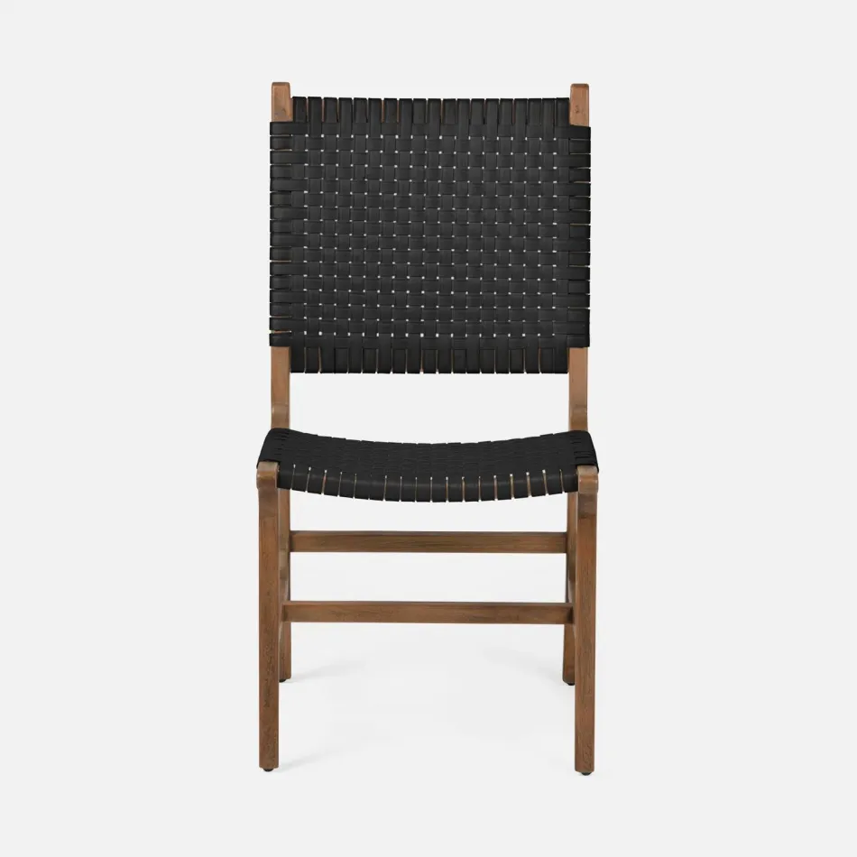 Rawley Indoor/Outdoor Side Chair 20 in W x 24 in D x 39 in H Flat Black Faux Rattan Aged Natural Teak