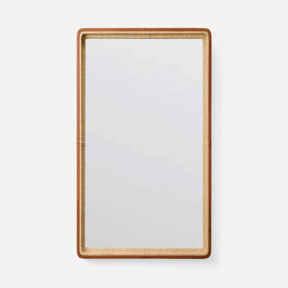 Barton Natural/Saddle Raffia/Full-Grain Leather Rectangular Mirror