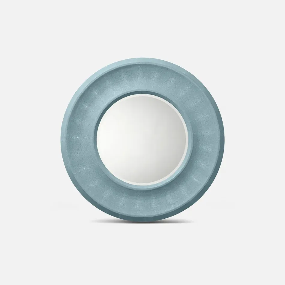 Blaise Powder Blue Faux Shagreen Round Mirror 36"D