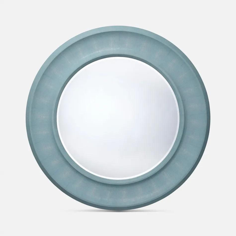 Blaise Powder Blue Faux Shagreen Round Mirror