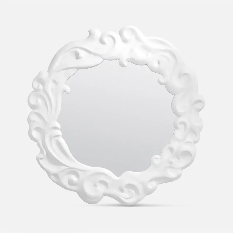Dorthea Flat White Resin Round Mirror 43"Dx2"H