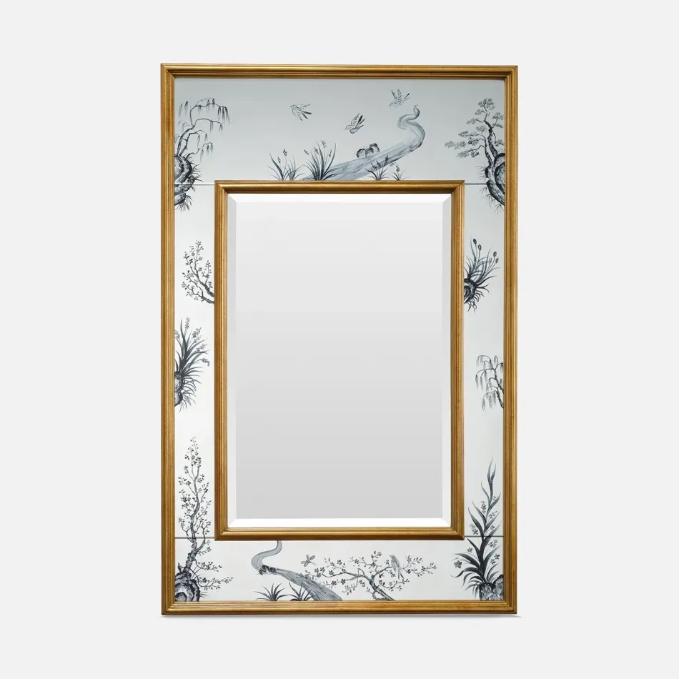 Eloise Navy Eglomise/Antiqued Gold Mirror Rectangular Mirror 26"W x 40"H