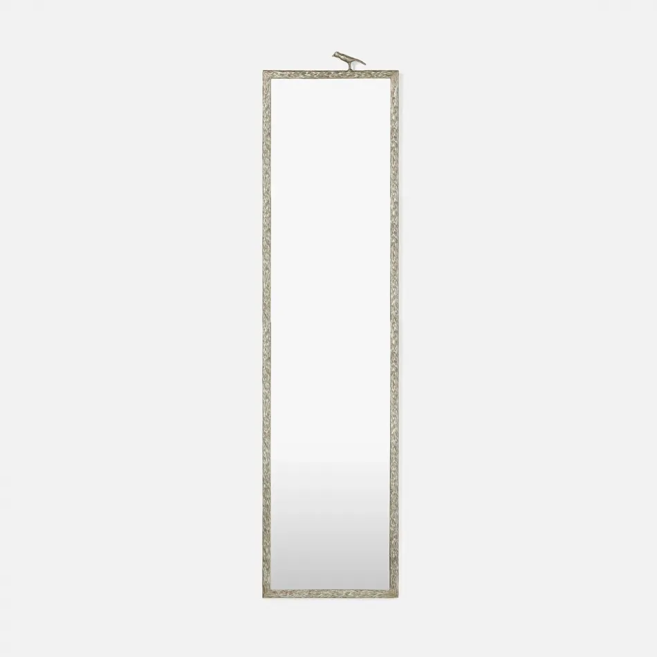 Joelle 1 Bird Satin Silver Metal Rectangular Mirror 17"W x 68"H
