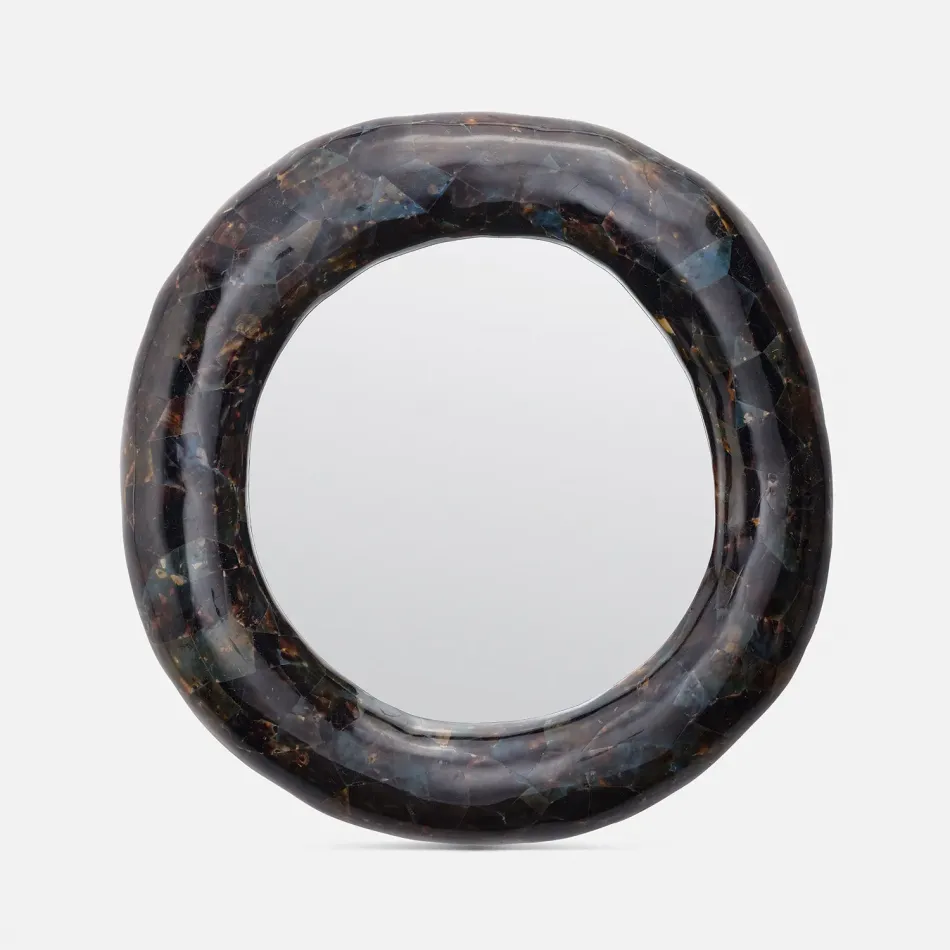 Jolene Black Teal Pen Shell Round Mirror 38"D