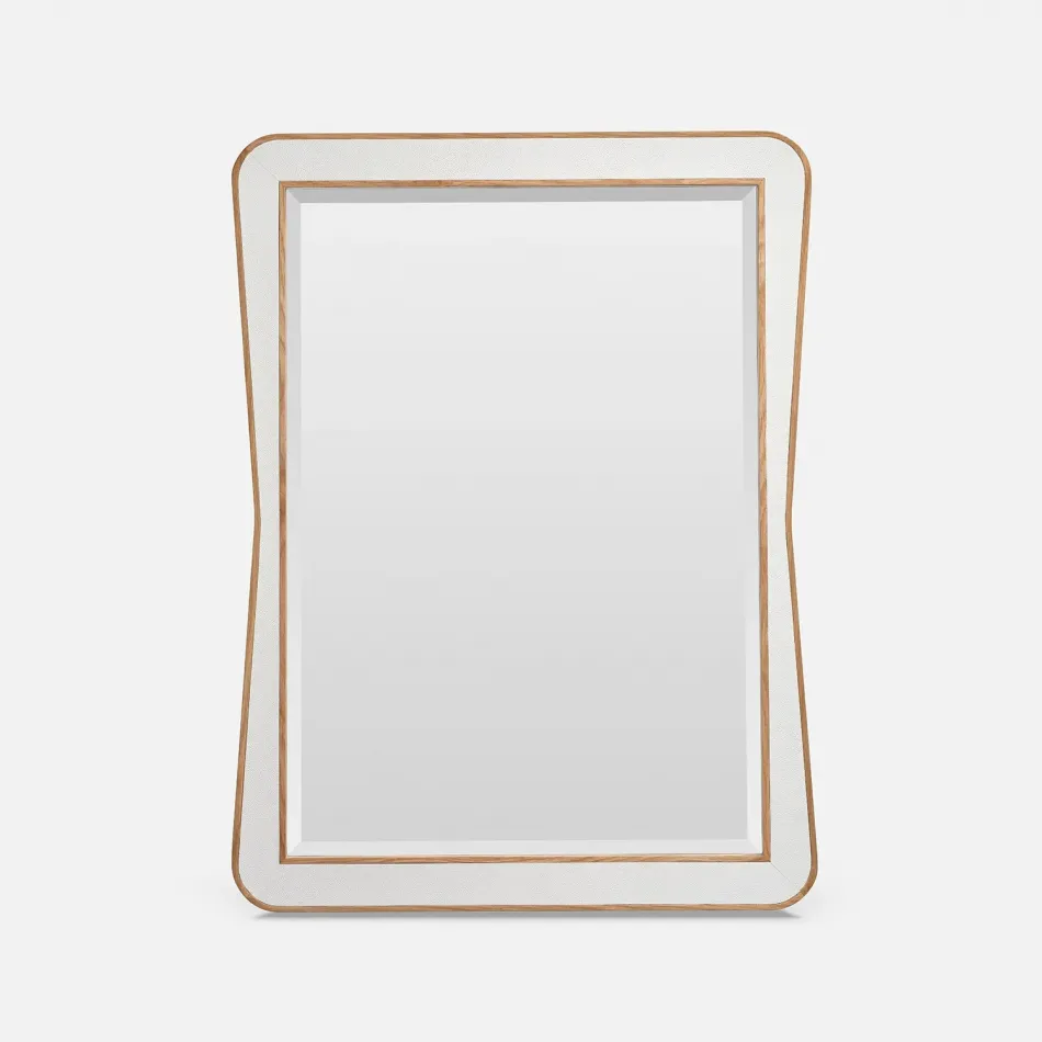 Kennedy Pristine/Light Bleached Vintage Faux Shagreen/Oak Veneer Rectangular Mirror 30"W x 40"H