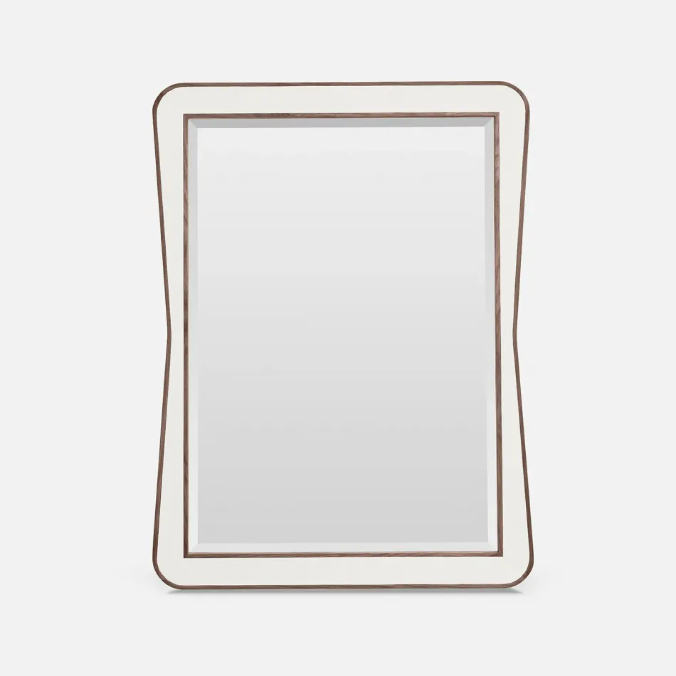 Kennedy Pristine/Walnut Vintage Faux Shagreen/Veneer Rectangular Mirror 30"W x 40"H