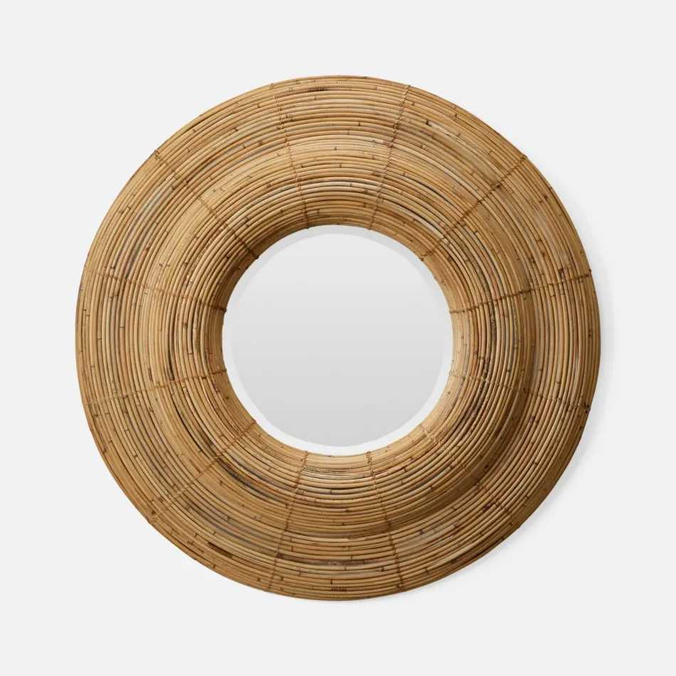 Lenni Rustic Natural Rattan Round Mirror 38"D