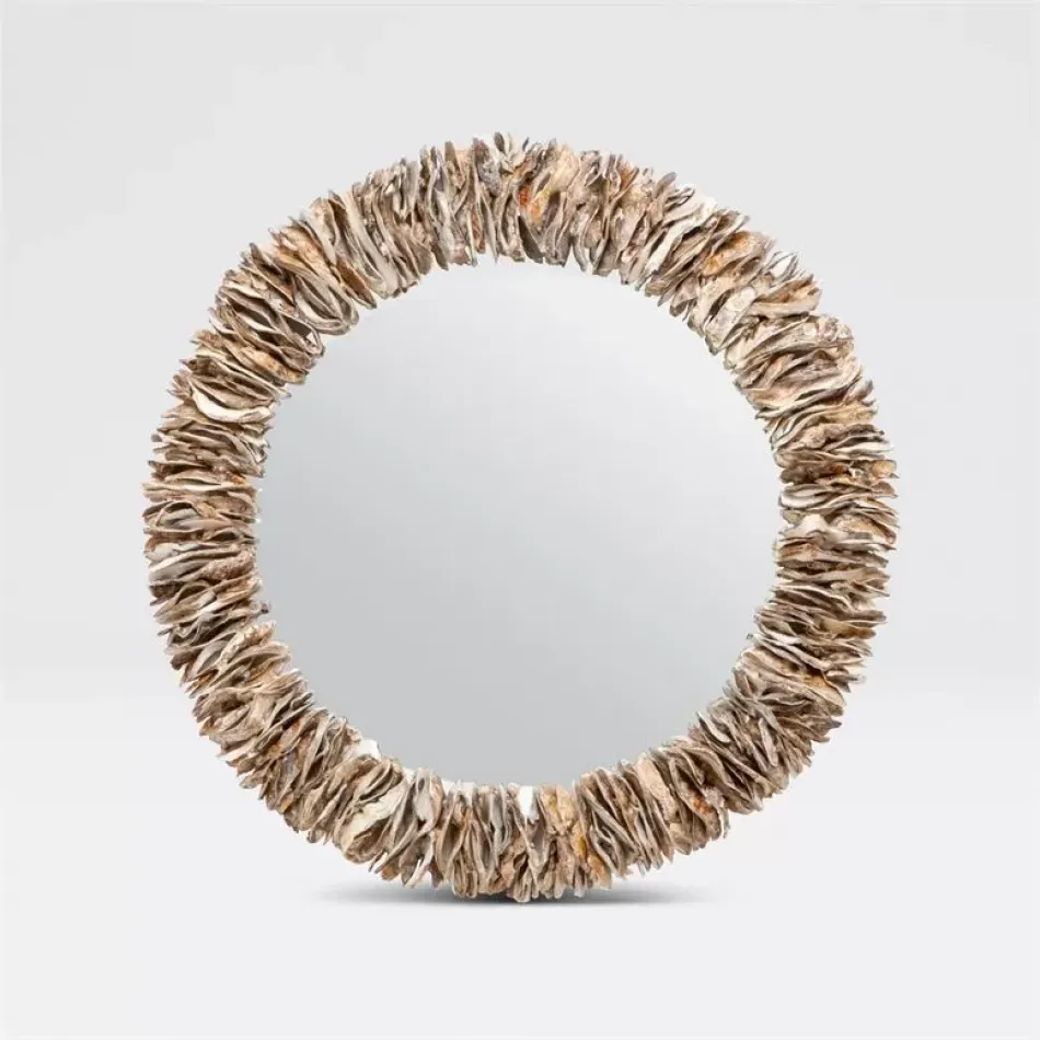 Mina 31"Diam Round Natural Oyster Shell Mirror