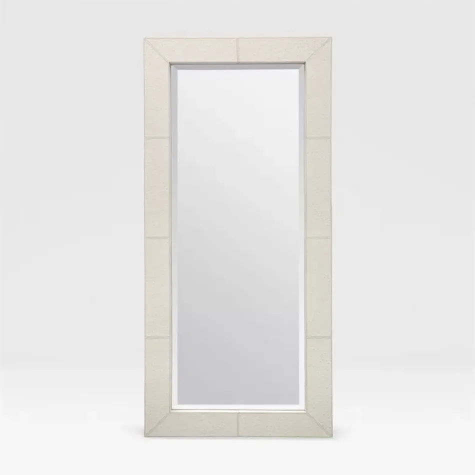 Zsa Zsa 32"W x 72"H Rectangular Cream Ostrich Full Grain Leather Mirror