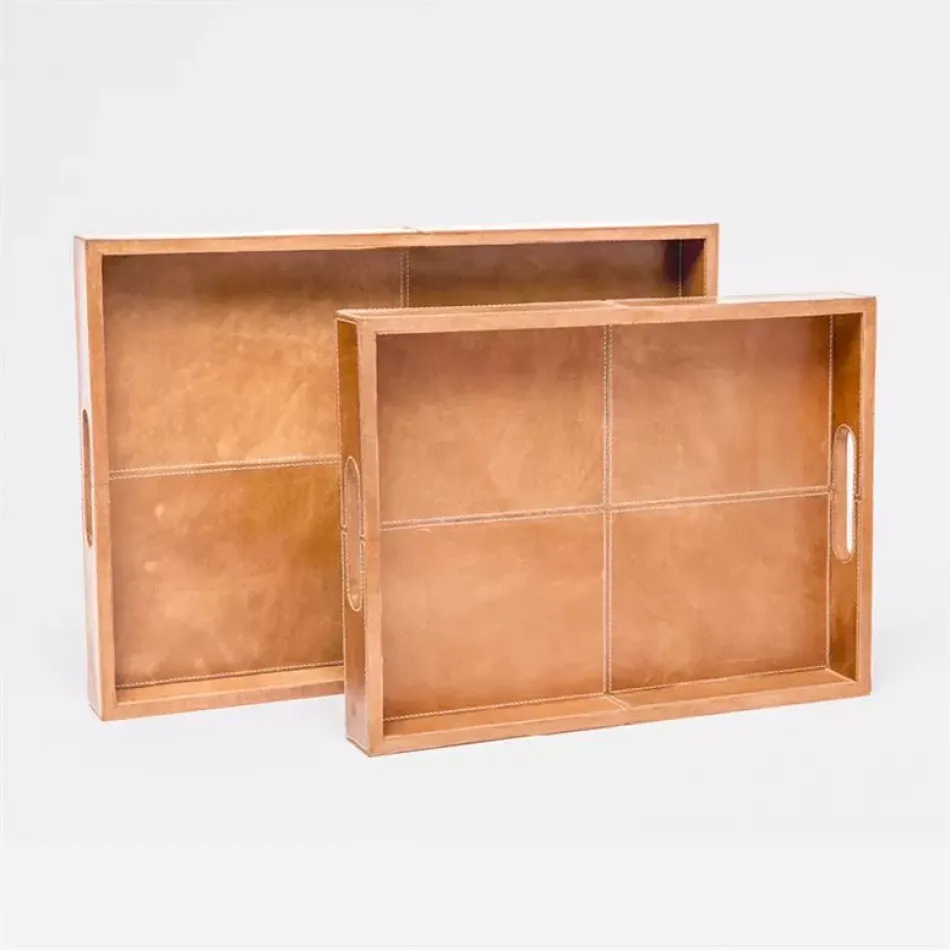 Dante Set of Two Trays Aged Camel Full-Grain Leather