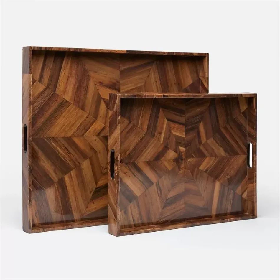 Jada Set of Two XL Rectangular Trays (30"L x 24"W x 2"H, 24"L x 18"W x 2"H) Natural Banana Bark