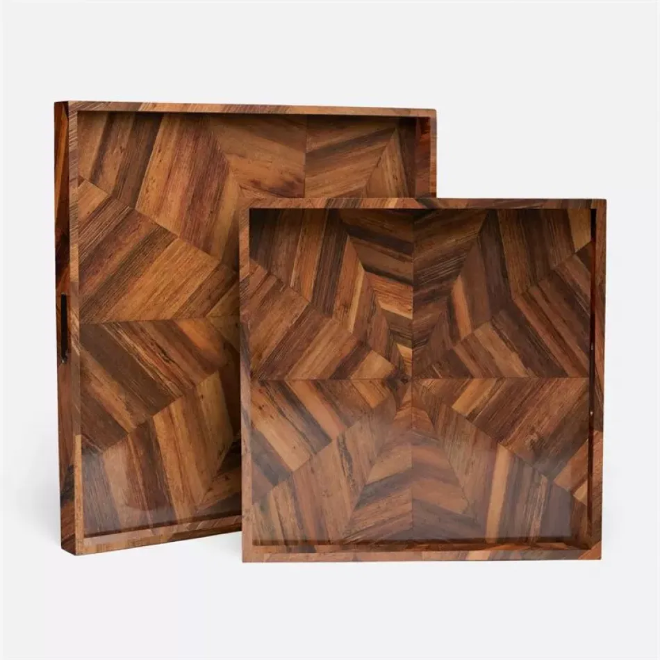 Jada Set of Two XL Square Trays (28"L x 28"W x 2"H, 22"L x 22"W x 2"H) Natural Banana Bark