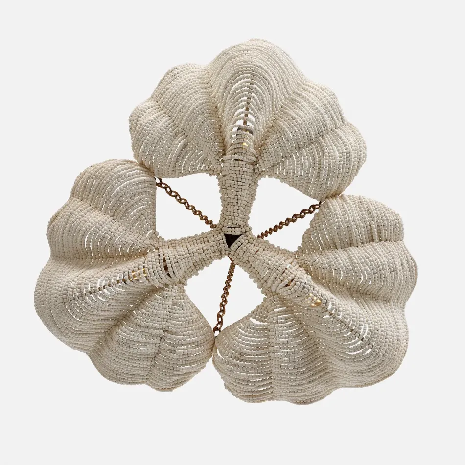 Delmar 32"D x 8"H White/Gold Wood Beads/Metal Chandelier