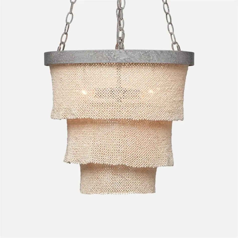 Patricia Round Chandelier 18"Dx15"H Natural Silver Coco Beads Metal