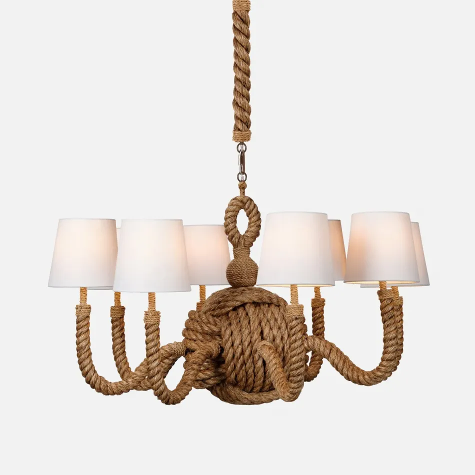 Rachel 38"D x 62"H Natural/Gold Abaca Rope/Metal Chandelier