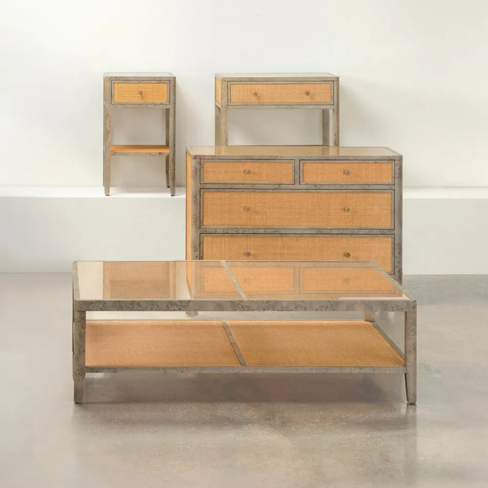 Amara Graywashed/Natural Poplar Burl/Cane Coffee Table