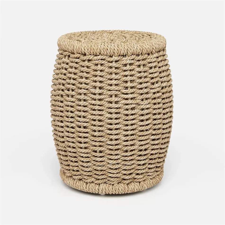 Arla Indoor/Outdoor Stool Natural 15"D x 18"H Twisted Faux Rope