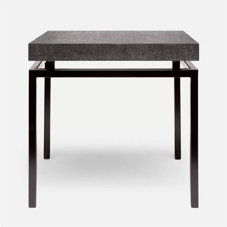 Benjamin Side Table Flat Black Steel 22"L x 22"W x 21"H Faux Linen Charcoal