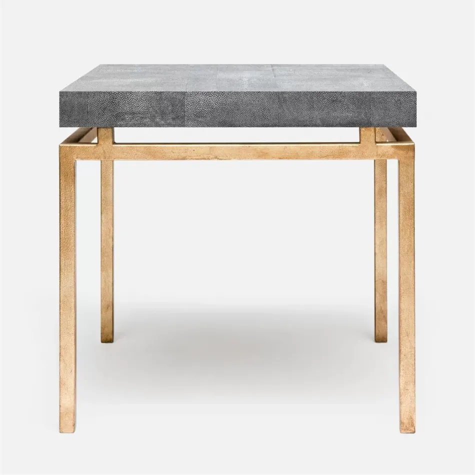 Benjamin Side Table Texturized Gold Steel 22"L x 22"W x 21"H Realistic Faux Shagreen Cool Gray