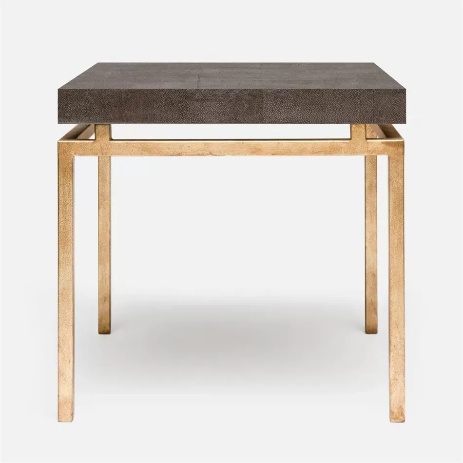 Benjamin Side Table Texturized Gold Steel 22"L x 22"W x 21"H Realistic Faux Shagreen Dark Mushroom