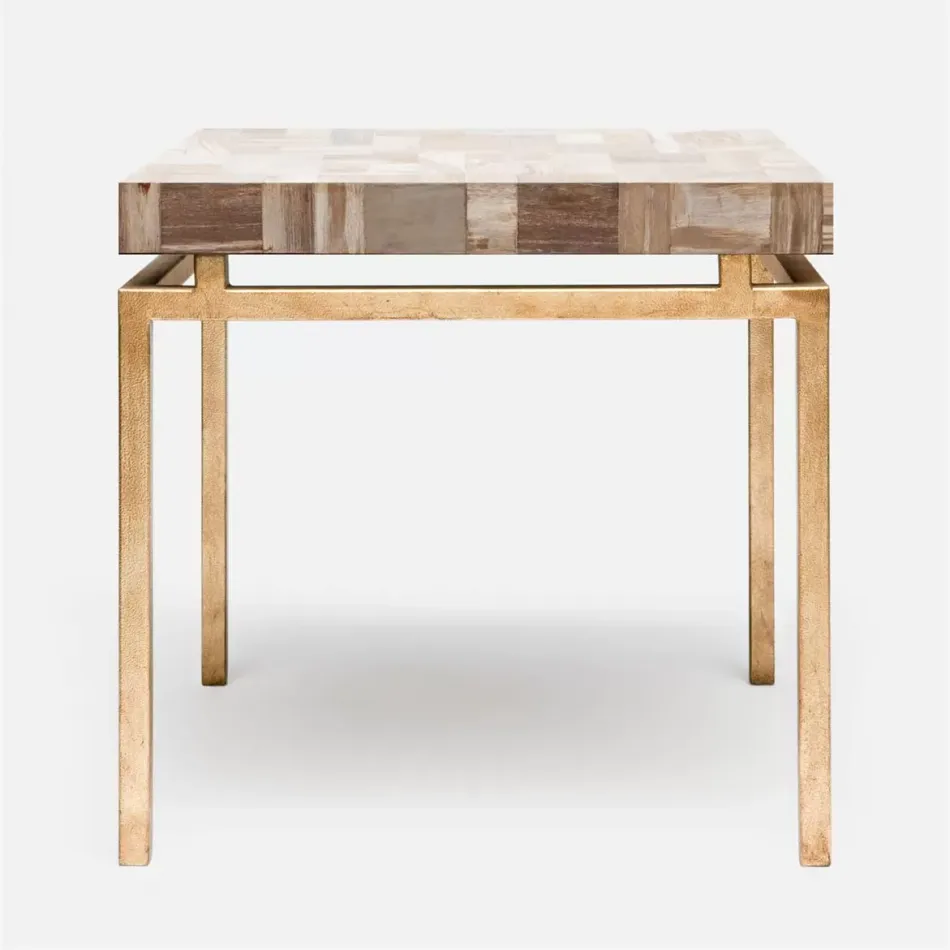 Benjamin Side Table Texturized Gold Steel 22"L x 22"W x 21"H Petrified Wood Light Mix