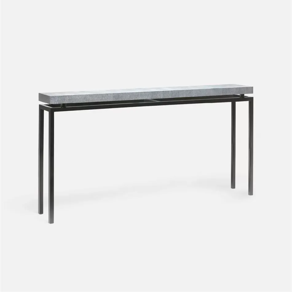 Benjamin Slim Narrow Console Flat Black Steel 48"L x 10"W x 31"H Realistic Faux Shagreen Cool Gray