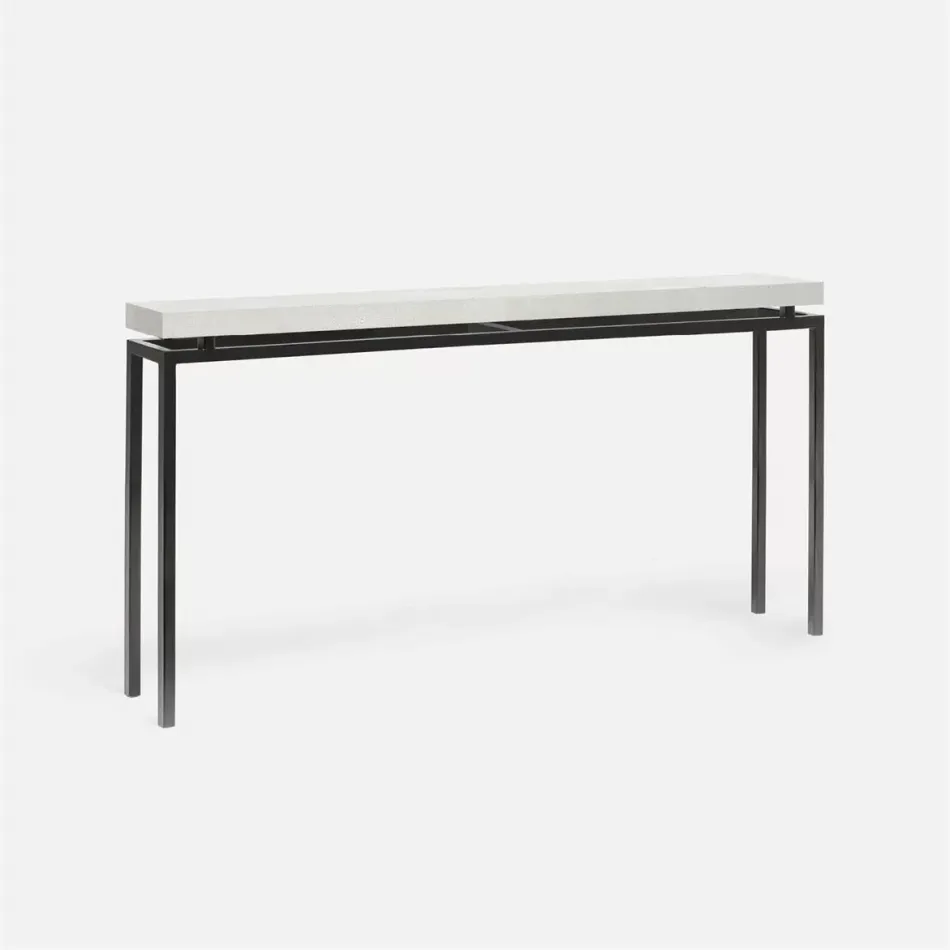 Benjamin Slim Narrow Console Flat Black Steel 48"L x 10"W x 31"H Realistic Faux Shagreen Ivory