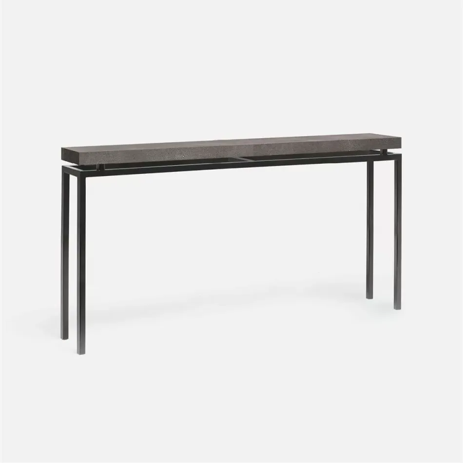 Benjamin Slim Narrow Console Flat Black Steel 48"L x 10"W x 31"H Realistic Faux Shagreen Dark Mushroom