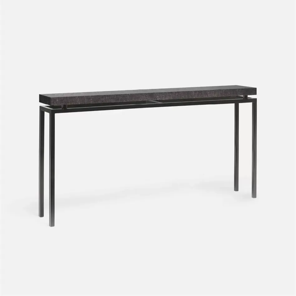 Benjamin Slim Narrow Console Flat Black Steel 48"L x 10"W x 31"H Faux Linen Charcoal